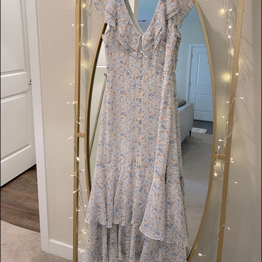 Midi Hi-Lo Floral Ruffle Dress